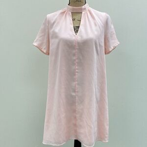 LE kate pastel pink flare semi sheer cutout high neck midi dress‎